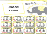 Calendário Elefantinho Amarelo e Cinza 2024