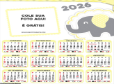 Calendário Elefantinho Amarelo e Cinza 2026